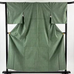 【美品】 結城紬 身丈158cm 裄丈65cm M 袷 奥順 はたおり娘 証紙 緑 正絹 逸品 【中古】