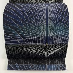 名古屋帯 優品 夏帯 羅 松葉仕立て 八寸名古屋帯 幾何学模様 えんじ色