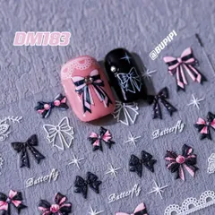 人気 3D ネイルシール リボン 蝶結び レース スター 星 ピンク ホワイト ブラック ネイルアート デコ用品 貼る 手作り素材 DM183