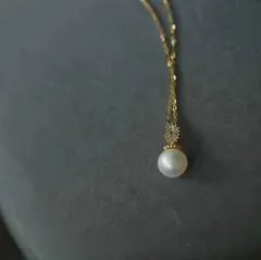 155N【上品可愛い】淡水真珠 ネックレス CZダイヤ ゴールド S925 K18コーティング 金属アレルギー対応 一粒パール 揺れる ご褒美ジュエリー 大人可愛い ギフト 王冠 母の日