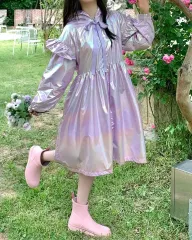 (未開封) Unjin オーロラ レインコート フリル ロング丈 ライトパープル Free! 44-77