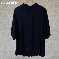 GLACIER ネイビー プリーツ シャツワンピース 半袖 Sサイズ