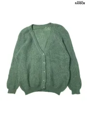 古着 無地 長袖 モヘア ニット カーディガン 緑 (ttu2512017)