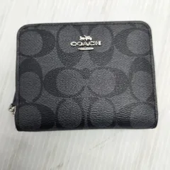 12 S00653  COACH コーチ 財布 シグネチャー ラウンドファスナー2つ折り財布 レザー ブラック F30308 美品