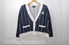中古 レディース パーリーゲイツ PEARLY GATES カーディガン 0(S) 紺  ネイビー 長袖 ニット ストライプ