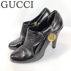 GUCCI グッチ ブーテイ ロゴ金具 37 1/2 ブラック 黒 202939 エナメル パンプス ハイヒール ショートブーツ アンクルブーツ レディース