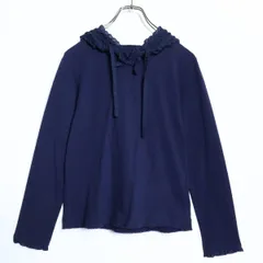 【美品】ピンクハウス★ローンフード付きカットソー サイズ3(M) ネイビー系 ピコレース  段々フリル&リボン♪z16671