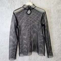 メッシュ ハイネック 長袖 カットソー Tシャツ レディース カットソー ブラック プルオーバー □〇