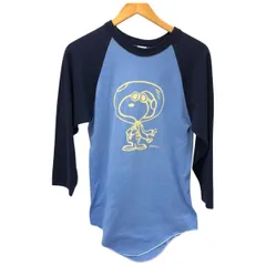 □□80~90s RUSSELL カットソー 7分袖カットソー SIZE M 古着 スヌーピー ネイビー×スカイブルー