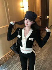 ライン バイカラー EDITION ニット カーディガン パンツ セットアップ SET (アンコールリクエスト)