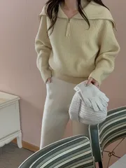 スーパーファインウール100％)セーラーハーフニット ((モダン ベーシック アーバン シック デイリー