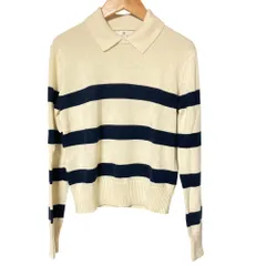 美品 24AW BANANA REPUBLIC バナナリパブリック 襟付き ボーダーニット サイズXS オフホワイト レディース 古着 中古 USED