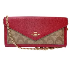 新品同様 COACH コーチ シグネチャー柄 ショルダーウォレット レッド レディース 古着 中古 USED