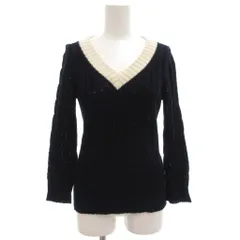 ドレステリア DRESSTERIOR ニット 七分袖 紺 ネイビー Vネック ケーブル編み 配色 /GV ■YHS16