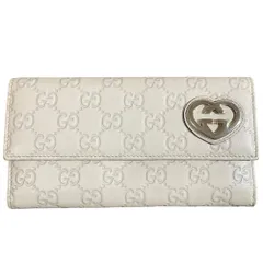 美品 GUCCI グッチ GGシマ 二つ折り長財布 ロングウォレット アイボリー メンズ レディース 古着 中古 USED