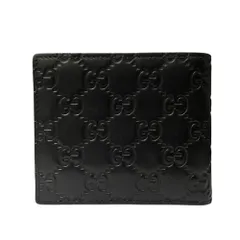 美品 GUCCI グッチ GGシマ レザー 二つ折り財布 コンパクトウォレット ブラック メンズ 古着 中古 USED