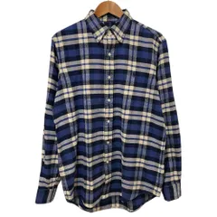 美品 Ralph Lauren ラルフローレン CLASSIC FIT チェック柄 長袖 ボタンダウン フランネルシャツ M ネイビー メンズ 古着 中古 USED