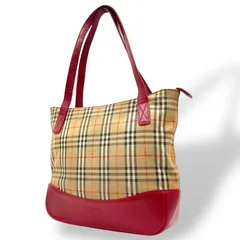バーバリーズ Burberrys ヴィンテージ トートバッグ ハンドバッグ ノバチェック 赤 レッド レザーロングハンドル D4