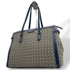 サマンサタバサ Samantha Thavasa トートバッグ ロゴジャガード 紺 ネイビー 肩掛け A4収納可 上品 T2