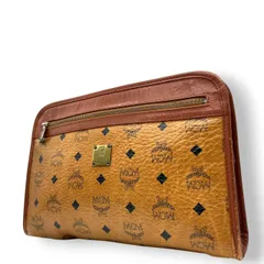 MCM エムシーエム クラッチバッグ セカンドバッグ ヴィセトス柄 ロゴグラム PVC レザー コニャック ブラウン 茶 ヴィンテージ メンズ レディース ユニセックス 定番 人気モデル プレートロゴ 男女兼用 クリーニング済み s29