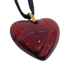 美品 Baccarat バカラ クリスタル ハートチャームネックレス レッド レディース 古着 中古 USED