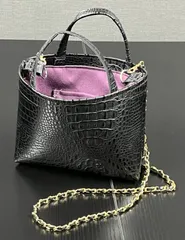 クロコ型押し 合皮ミニバッグ｜ゴールドチェーン付き｜2WAY肩かけバッグ