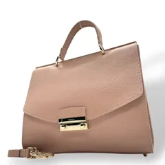 美品 フルラ FURLA メトロポリス トップハンドルバッグ ピンクベージュ レザー 金金具 ゴールド 2WAY ショルダー付き S56