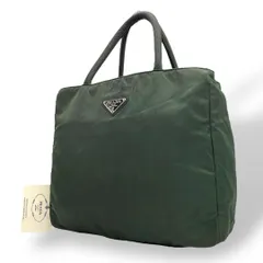 プラダ テスートナイロン ハンドバッグ 三角ロゴ カーキ グリーン トライアングル トートバッグ コンパクト ナイロン シルバー金具 PRADA レディース