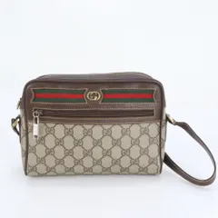 美品 ヴィンテージ オールド グッチ GGスプリーム シェリーライン 116 02 087 レザー ショルダーバッグ 斜め掛け レディース CRR DD1-8【中古】