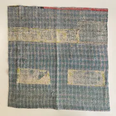 3489　ラリーキルト　カンタキルト　オールドファブリック　ハギレ　インド　ブルー　刺繍　ステッチ　手仕事　１点物　リバーシブル　50×50　送料無料　おまとめ割引