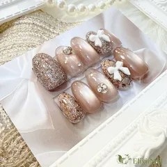 【現品】ネイルチップ　ブラウン　リボン　マグネット