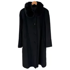 カシミヤ100% ロングコート ファー付き 11号 黒 ブルーフォックスファー 取り外し可能 レディース 古着