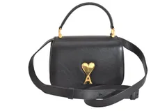 AMI Paris アミパリ ヴィンテージ レザー 2Way ショルダーハンドバッグ 財布 ブラック 4835N