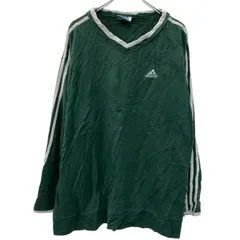 adidas ロゴスウェット トレーナー XL グリーン ホワイト アディダス プルオーバー 刺繍ワンポイント Vネック スウェット 秋物 a712-6068