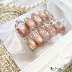 【現品】ネイルチップ　ブラウン　リボン　チェック柄