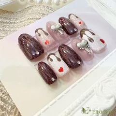 【現品】ネイルチップ　バレンタイン　ピンク　チョコレート