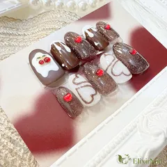 【現品】ネイルチップ　バレンタイン　ブラウン　チョコレート