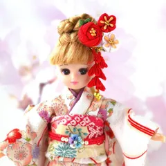 ❁椿の花ドール用かんざし・つまみ細工ドール用下がりつき和装髪飾り❁ドールチャーム＜22ｃｍドール・1/6ドール用品＞◇送料込み◇