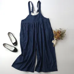 ichi イチ デニムサロペット ワイドパンツ コットン 綿 100％ 日本製 ネイビーブルー系 紺(119K＋8688)26H