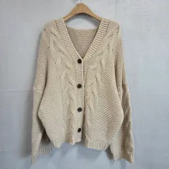 ケーブル編み Vネック ニット カーディガン アイボリー
