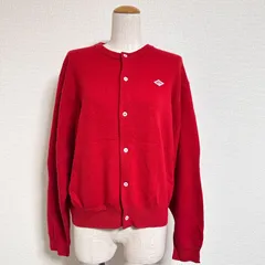 DANTON  ラムズウール クルーネックニットカーディガン DT-D0031 ウール100% レッド 36 M