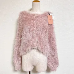 タグ付 eimy istoire フラッフィーシャギーニットカーディガン ショート丈 パールボタン ピンク FREE