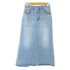 ジーユー GU スカート デニムスカート Aライン 切替 カットオフ ロング ウォッシュ加工 M ライトブルー