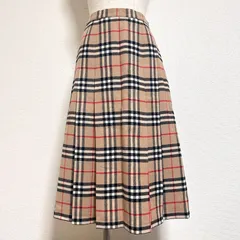 訳あり Burberrys' ヴィンテージ ノバチェックプリーツスカート ウール100% ミモレ丈 ベージュ 9AR 9号 M