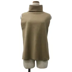 ザラ ZARA カットソー ニット プルオーバー タートルネック 無地 起毛 カットオフ ノースリーブ USA M ベージュ