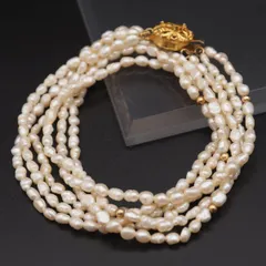 J412 淡水真珠 パール SILVER刻印 ネックレス 3連 ゴールド デザイン 6月誕生石