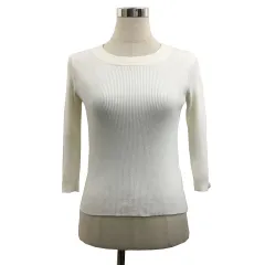 プロポーション ボディドレッシング PROPORTION BODY DRESSING セーター ニット プルオーバー ラウンドネック 無地 リブ ビジュー パール 七分袖 3 白 ホワイト