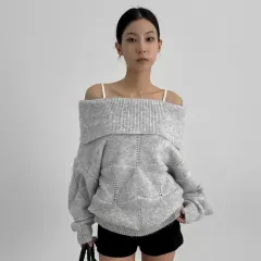 ブラックアップ ケネド エンブロイダリー オフショルダー ニット