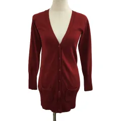 ザラ ZARA カーディガン ニット ロング Vネック 無地 長袖 M 赤 レッド