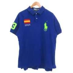 ポロ バイ ラルフローレン Polo by Ralph Lauren ビッグポニー SPAIN ポロシャツ XL 鹿の子 半袖 国旗 刺繍 青 ブルー /NU ■ECT